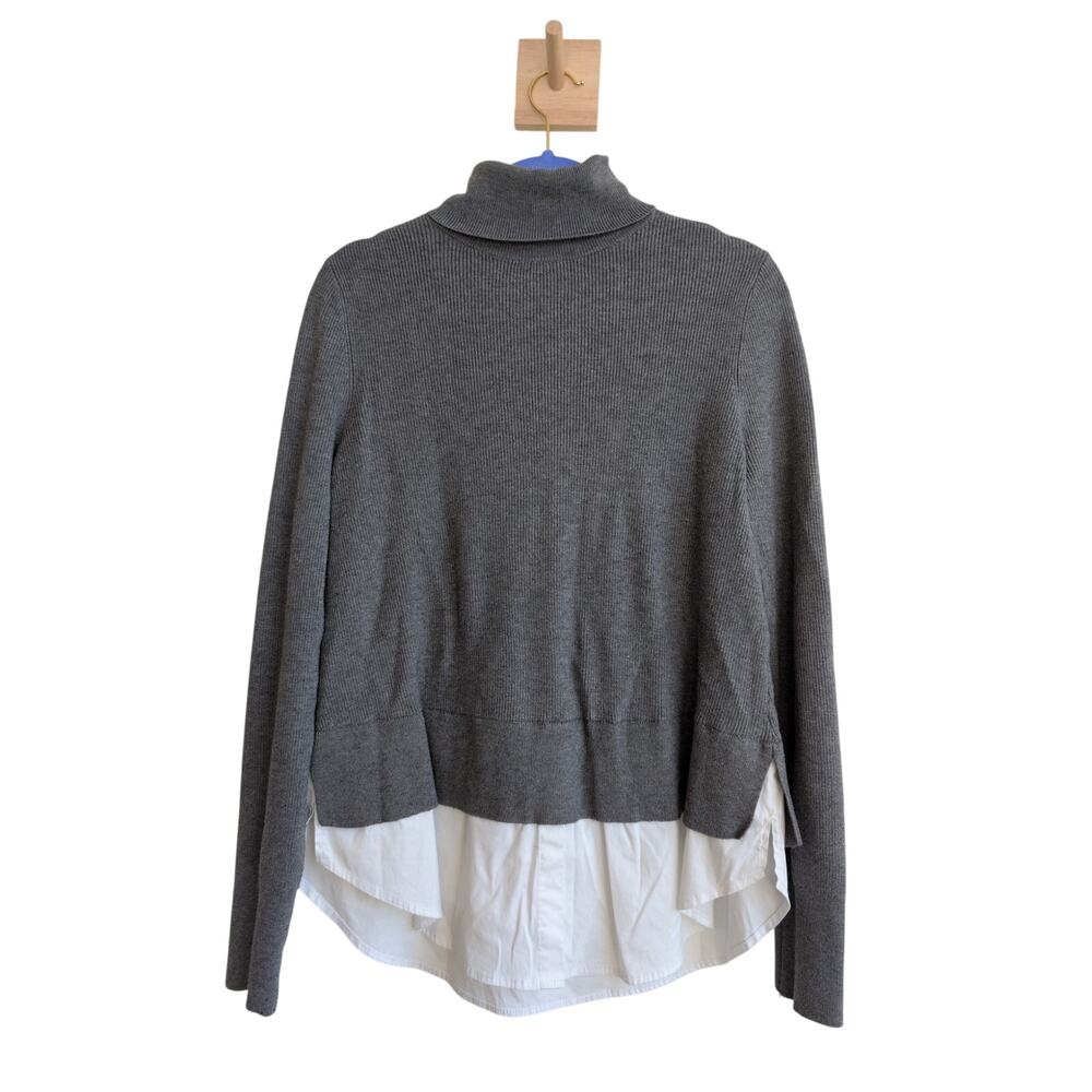 Ann Taylor Gray Layered Sweater White Shirt-tail Hem Size M